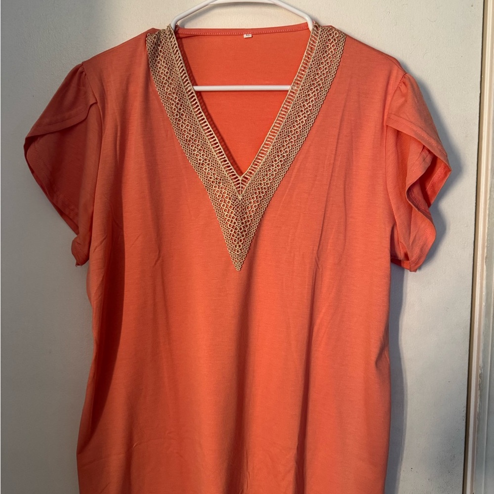 Women's Orange V-Neck Top